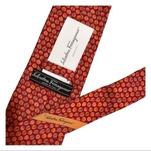 Salvatore Ferragamo silk red orange leaf graphic tie